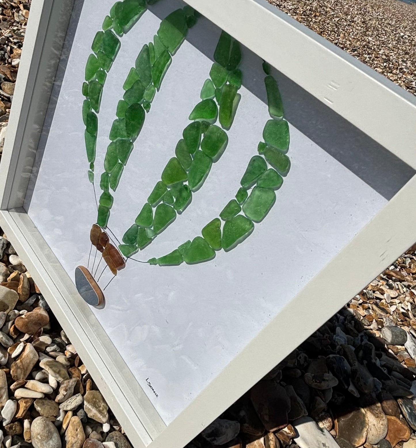 Hot Air Balloon using pottery & Seaglass