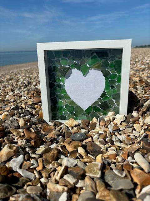 Reverse heart with Green Seaglass